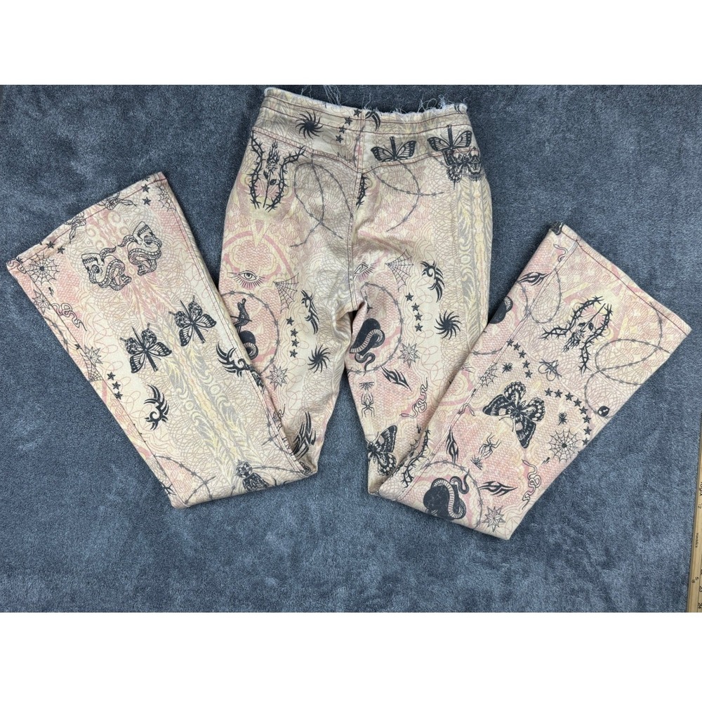 Vintage BDG Urban‎ Outfitters Tattoo Print V Flare Pants Y2K Grunge Size 27 - Picture 4 of 15